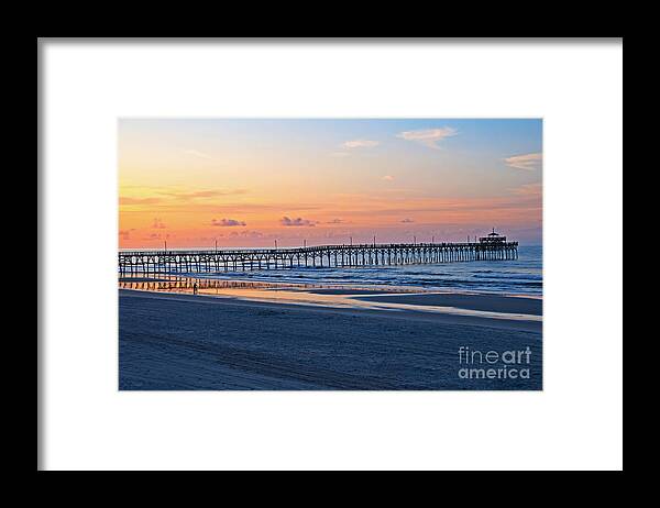 Sunrise Framed Print featuring the photograph Sunrise at Cherry Grove Pier by Bob and Nancy Kendrick