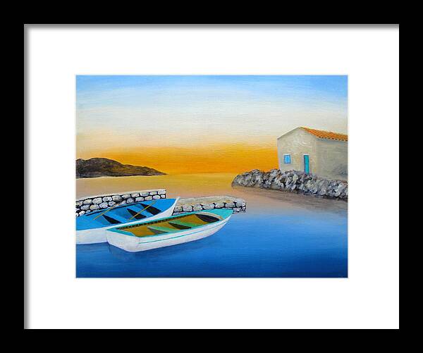  Framed Print featuring the painting Sunrise On The Adriatic by Larry Cirigliano