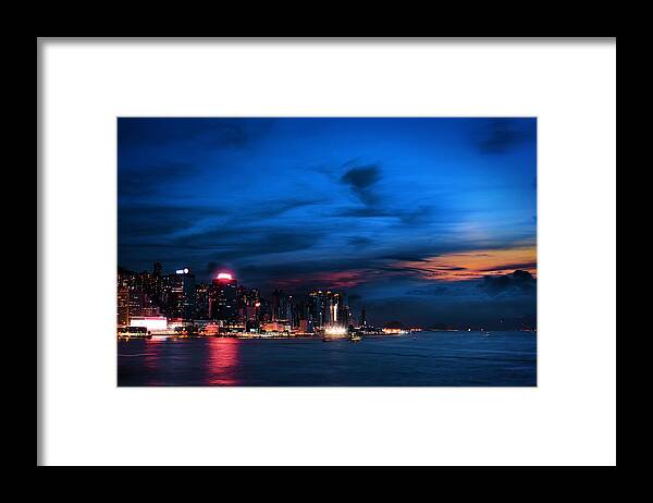 Kowloon Framed Print featuring the photograph Sunset at Victoria harbour by Afrison Ma