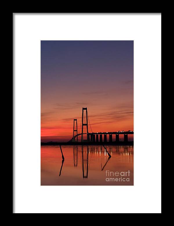 Water Framed Print featuring the photograph Sunset by the bridge by Jorgen Norgaard