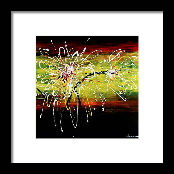 Abstract Framed Print featuring the painting Sunset Flowers by Kume Bryant