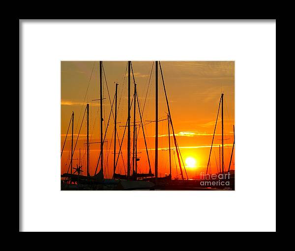 Sunset Framed Print featuring the mixed media Sunset in a harbour digital photo painting by Rogerio Mariani