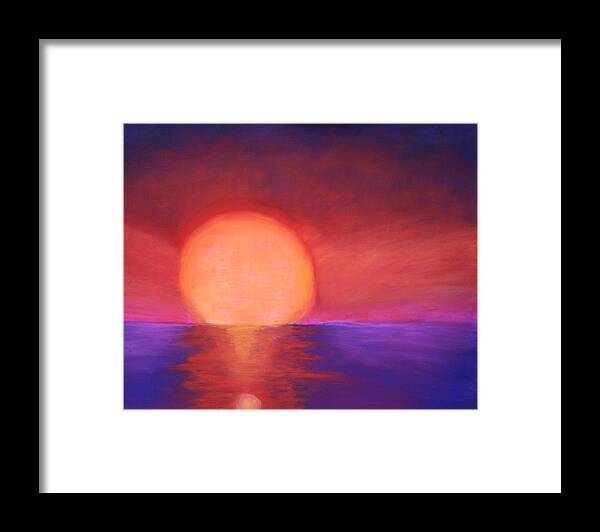 Lake Framed Print featuring the painting Sunset on Lake Erie by Karin Eisermann