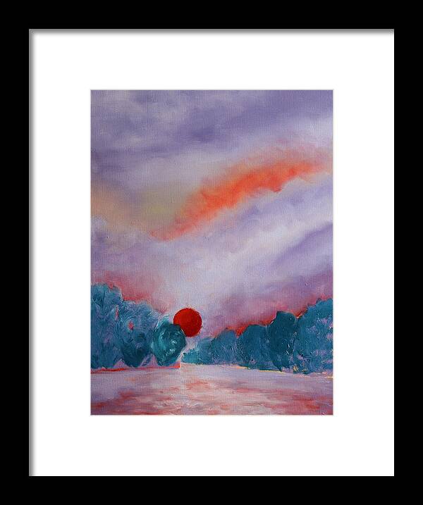 Sky Framed Print featuring the painting Sunset on Macatawa Bay by Karin Eisermann