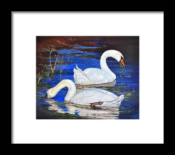 Swans Framed Print featuring the painting Swan''s Salad by AnnaJo Vahle