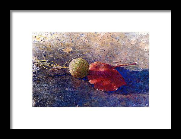 Sycamore Framed Print featuring the painting Sycamore Ball And Leaf by Andrew King