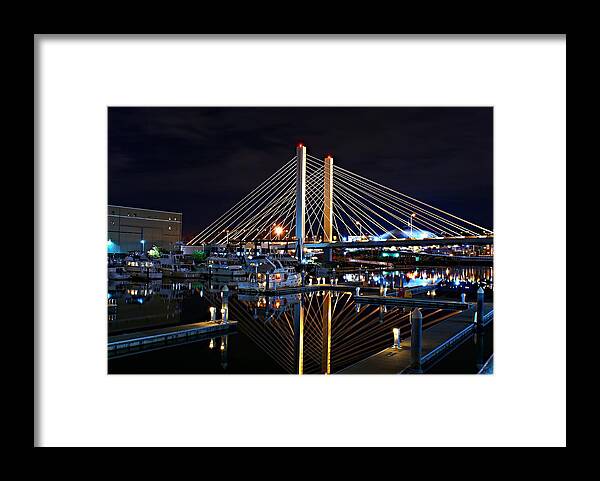 Tacoma Framed Print featuring the photograph Tacoma Hwy 509 Bridge Up in Lights 1 by Rob Green