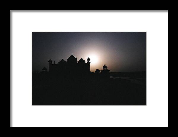 One Of The Onder Of The World Framed Print featuring the pastel Taj Mahal Silhouette by Joseph Mora