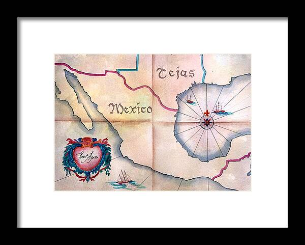 Map Framed Print featuring the painting Tejas y Mexico by Frank SantAgata
