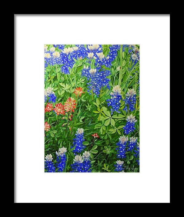 Flower Framed Print featuring the painting Texas Blues by Mike Ivey