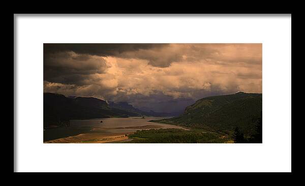 Columbia River Framed Print featuring the photograph The Columbia River Looking Up Stream by Dorothy Cunningham