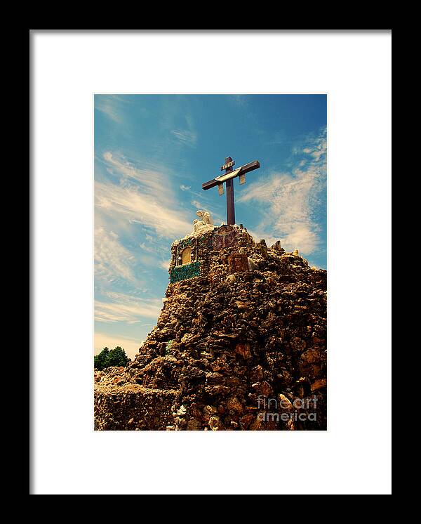 Cross Framed Print featuring the photograph The Cross II in the Grotto in Iowa by Susanne Van Hulst
