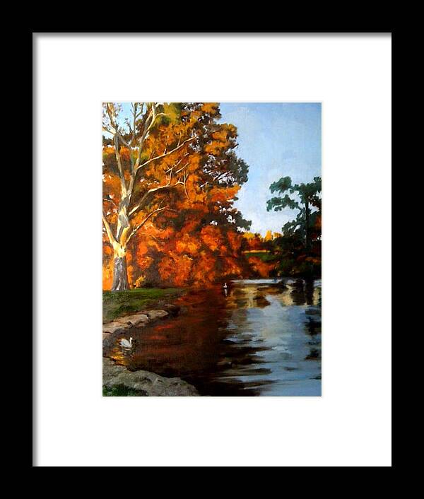 Water Framed Print featuring the painting The Duck Pond by Sylvia Miller