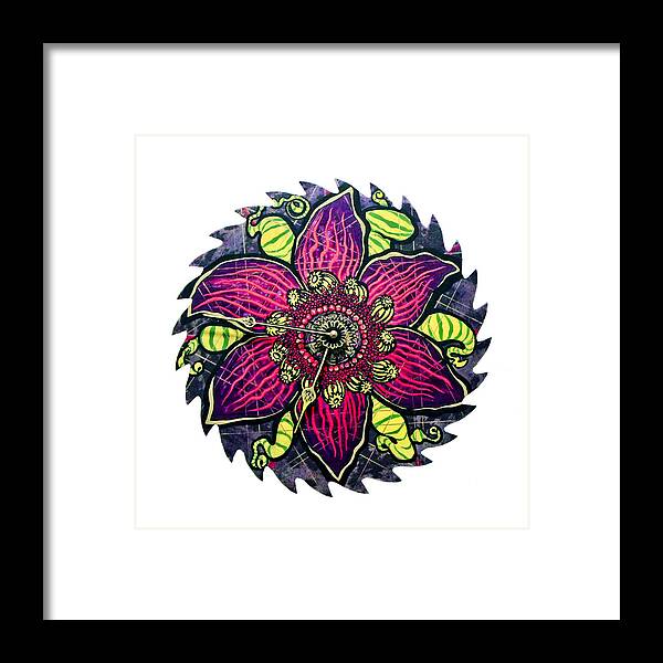 Flower Framed Print featuring the mixed media The Emory-gold Clock Blossom by Jessica Sornson