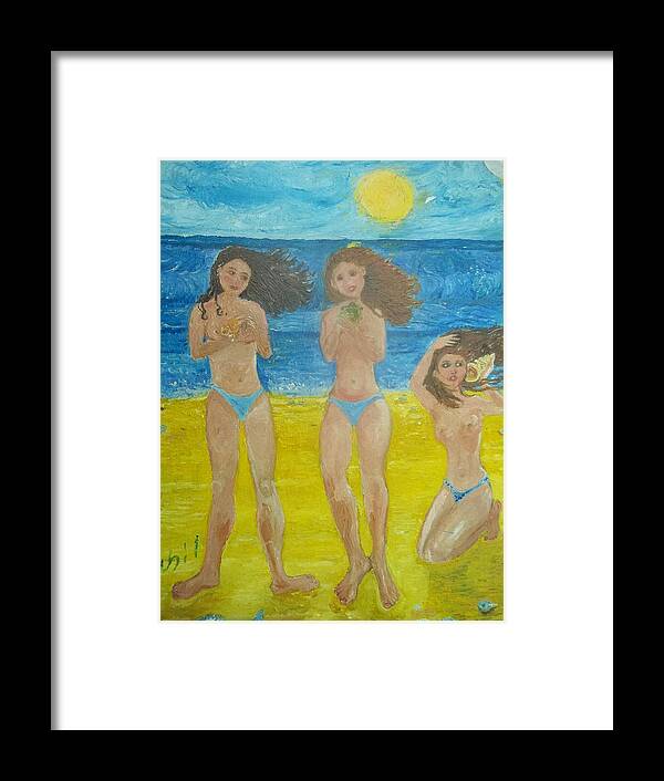  Framed Print featuring the painting The girl friends by Alfredo Ruiz Diaz
