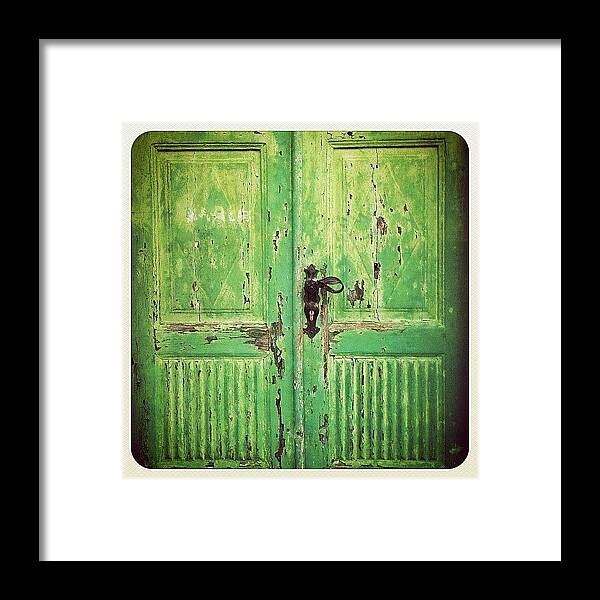 Mariannescroatia Framed Print featuring the photograph The #green #door In #labin #croatia by Marianne Hope