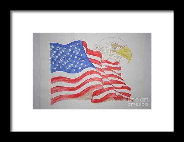 American Flag Framed Print featuring the drawing The Guardian by Christina A Pacillo