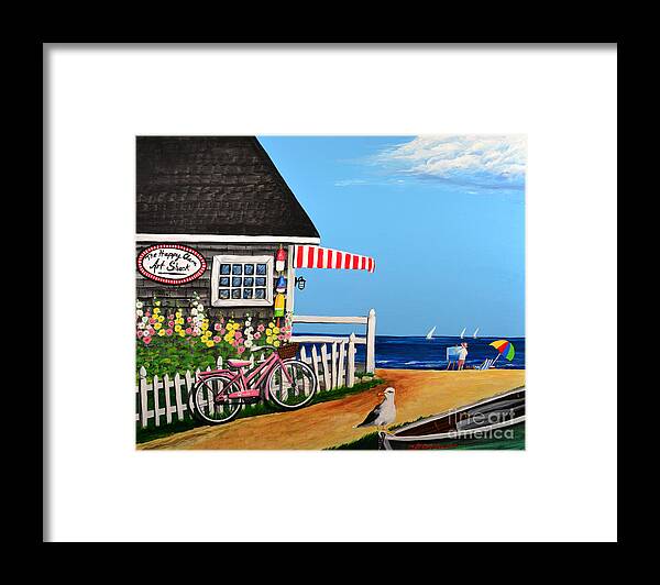 New England Framed Print featuring the painting The Happy Clam Art Shack by Pat Davidson