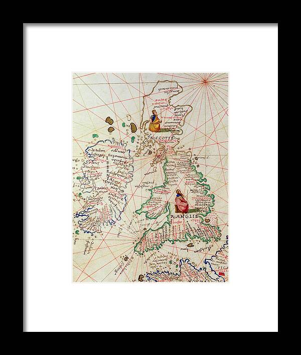 Maps Framed Print featuring the drawing The Kingdoms of England and Scotland by Battista Agnese