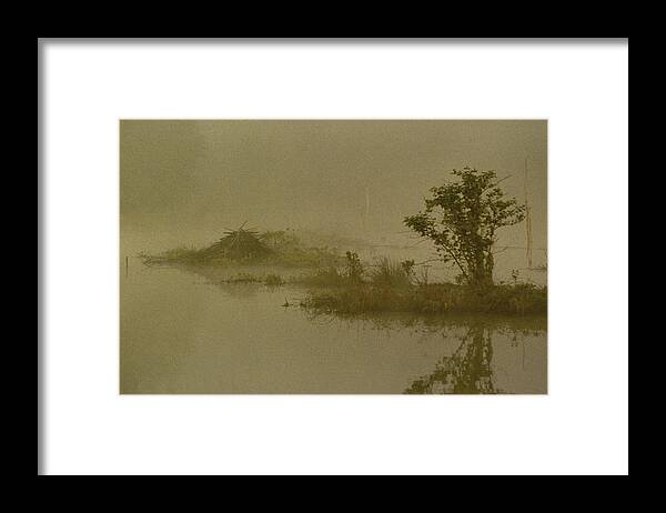 Pond Framed Print featuring the photograph The Lodge In The Mist by Skip Willits