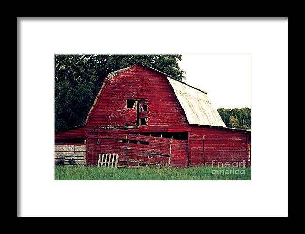 Old Barns Framed Print featuring the photograph The Ole Red Barn by Kathy White