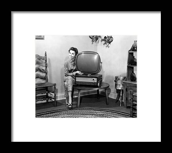 1950s Portraits Framed Print featuring the photograph The Predicta Home Television by Everett