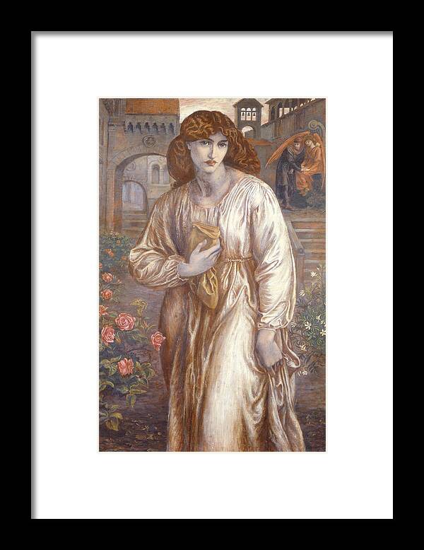 The Framed Print featuring the painting The Salutation by Dante Gabriel Rossetti