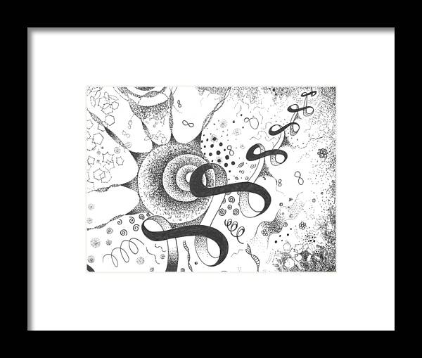 Abstract Framed Print featuring the drawing The Silent Dance of the Particles by Helena Tiainen