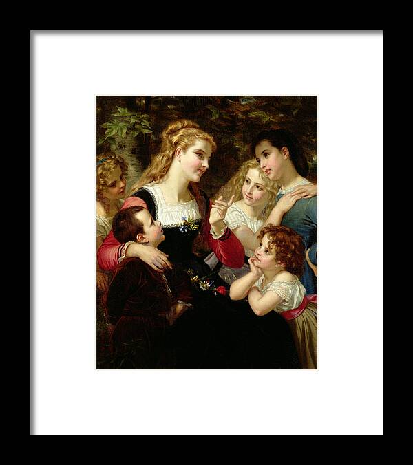 Raconteur; Storytelling; Children; Enthralled; Listening; Audience; Story; Tale; Smiling; Affection; Affectionate; Posy; Garland; Narration; Simple Pleasures; Grande; Soeur; Raconter; Histoires; Histoire; Group; Child Framed Print featuring the painting The Storyteller by Hugues Merle