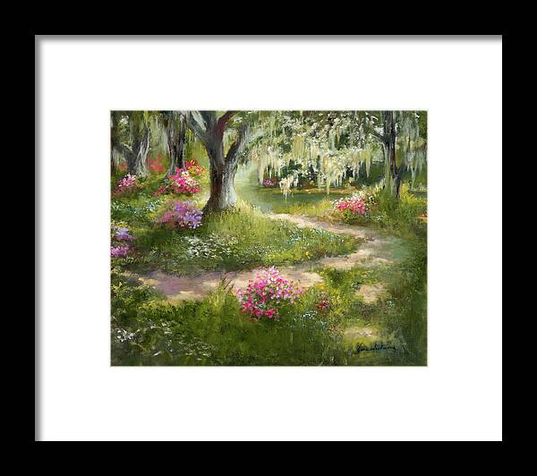 Garden Path Framed Print featuring the painting The Winding Path in Spring by Jane Woodward
