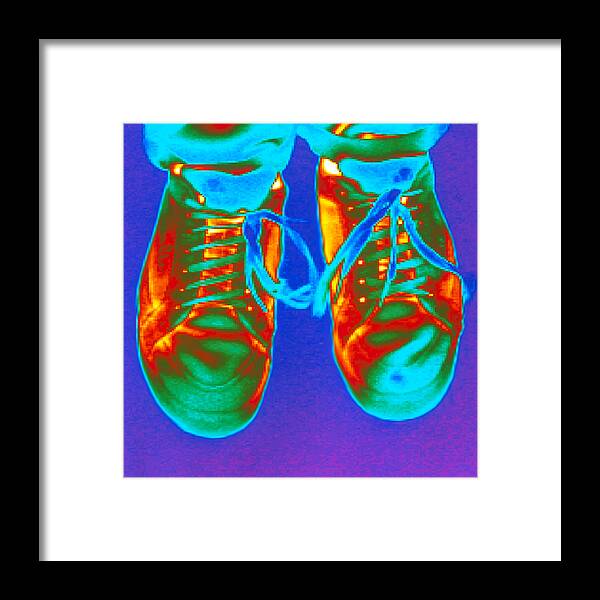 Thermogram Framed Print featuring the photograph Thermogram Of Feet Wearing Trainers by Dr. Arthur Tucker