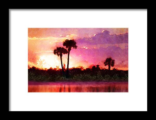 Landscape Framed Print featuring the digital art Third Palm Sunset by Frances Miller