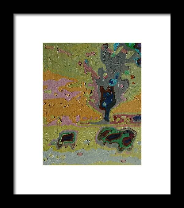 Pastoral Rural Scene With Three Cows And A Tree In Abstract Or Impressionist Style In Muted Colors Framed Print featuring the painting Three Cows and a Tree xix by Thomas Bertram POOLE