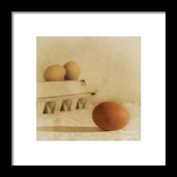 Egg Framed Print featuring the photograph Three Eggs And A Egg Box by Priska Wettstein
