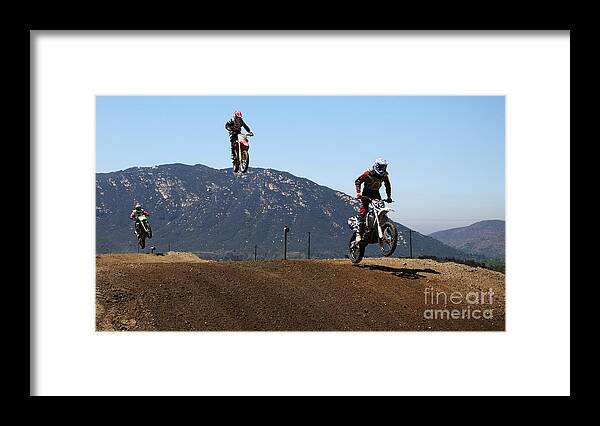 Motocross Framed Print featuring the photograph Three in the Air by Vivian Christopher