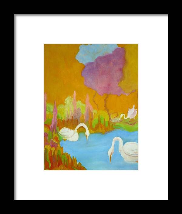 Swans Framed Print featuring the painting Three Swans by Diana Ogaard