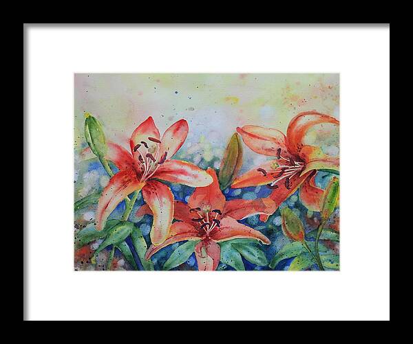 Flowers Framed Print featuring the painting Tiger Lily by Ruth Kamenev