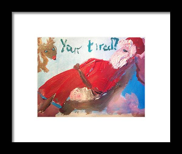 Santa Framed Print featuring the painting Tired Santa by Judith Desrosiers