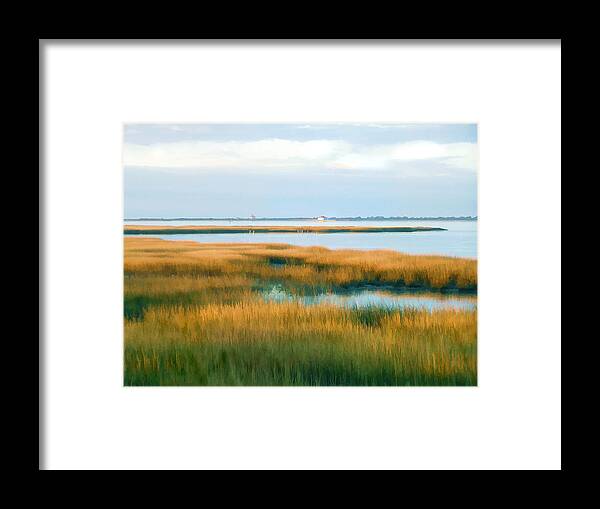 Landscape Framed Print featuring the painting Tom's Cove Marsh at Assateague National Park Maryland by Elaine Plesser