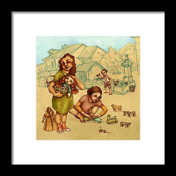 Children Illustration Framed Print featuring the painting Traditional Game 3 by Autogiro Illustration