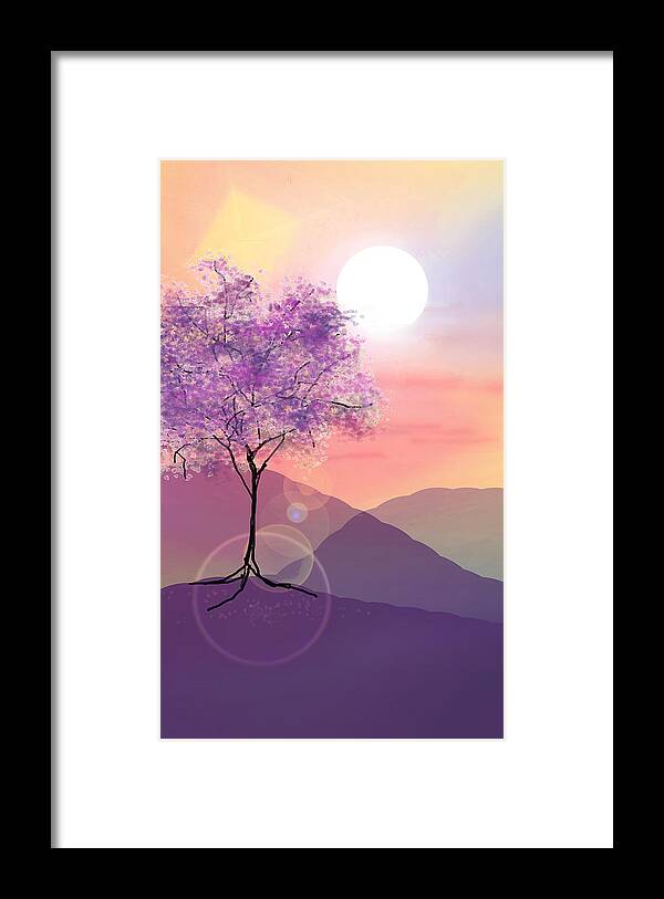 Tree Framed Print featuring the digital art Tree on a Hill by Ginny Schmidt