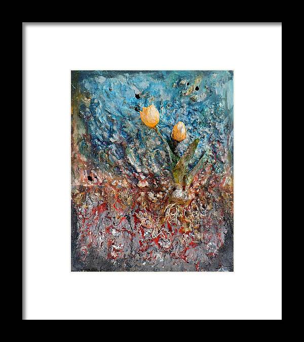Landscape Framed Print featuring the mixed media Tulips by Hans Droog