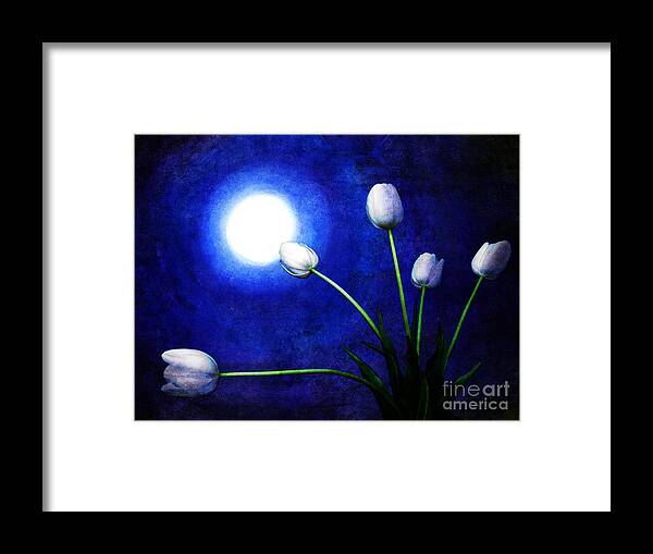 Night Framed Print featuring the digital art Tulips in Blue Moonlight by Laura Iverson