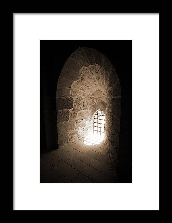 Sepia Framed Print featuring the photograph Tunneled Arch Window by Donna Corless
