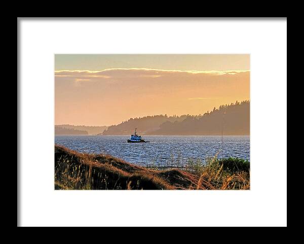 Chambers Creek Framed Print featuring the photograph Twilight Tug -Chambers Bay Golf Course by Chris Anderson