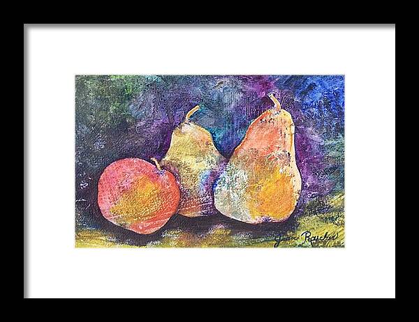 Pear Framed Print featuring the painting Two Pears and an Apple by Jean Rascher