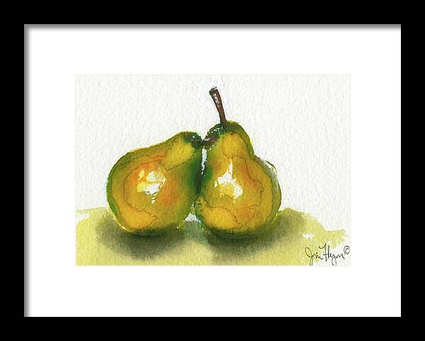 Yellow Framed Print featuring the painting Two Pears by James Flynn