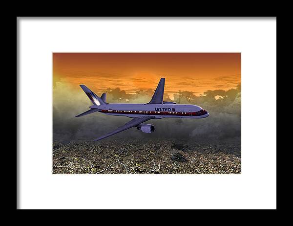 Flight Framed Print featuring the digital art Ual 757 02 by Mike Ray