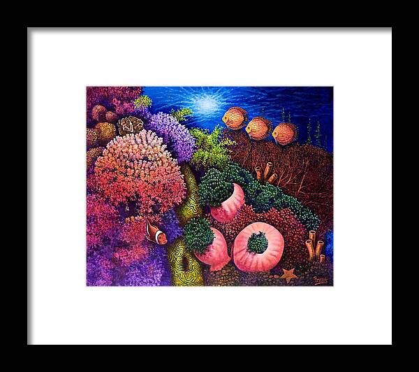 Ocean Framed Print featuring the painting Undersea Creatures III by Michael Frank