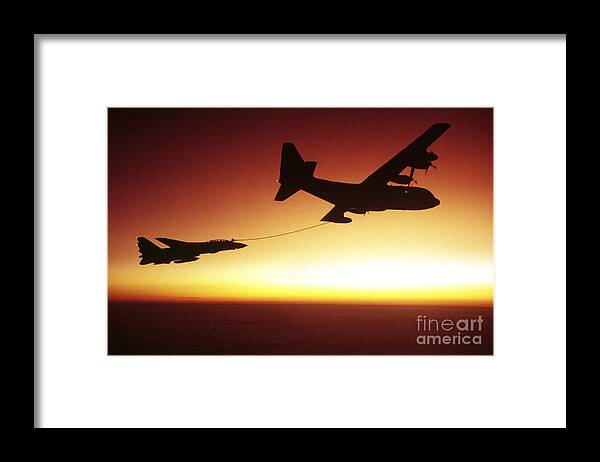 Military Framed Print featuring the photograph U.s. Navy F-14a Tomcat Aerial Refueling by Dave Baranek
